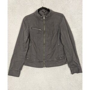 Express Moto Jacket Womens 8 Gray Cotton Stretch Mock Neck Full Zip Biker Rocker